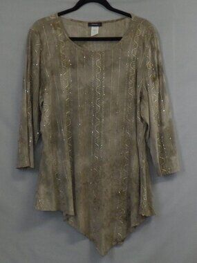Cocomo Taupe Brown Embroidered Sequin Asymmetrical Tunic Top  A696